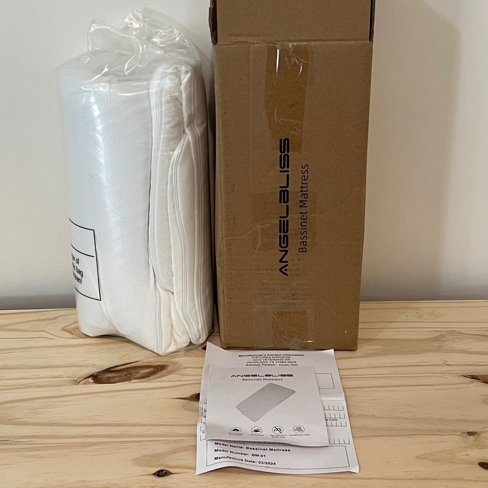 AngelBliss Bassinet Mattress 35 * 20 * 1.5 Gel Memory Foam Waterproof