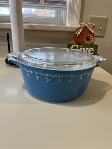 Pyrex 475-B 2 1/2 QT Blau Aschenputtel Girlande mit Deckel, bedruckt 475-c 25