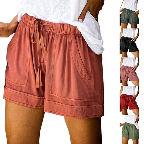Women Comfy Drawstring Casual Elastic Waist Pocketed Shorts Loose Casual-Shorts#