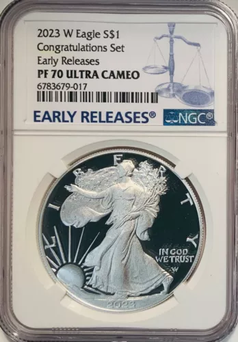 2023 W Proof $1 American Silver Eagle Congratulations Set NGC PF70UC ER Blue ...
