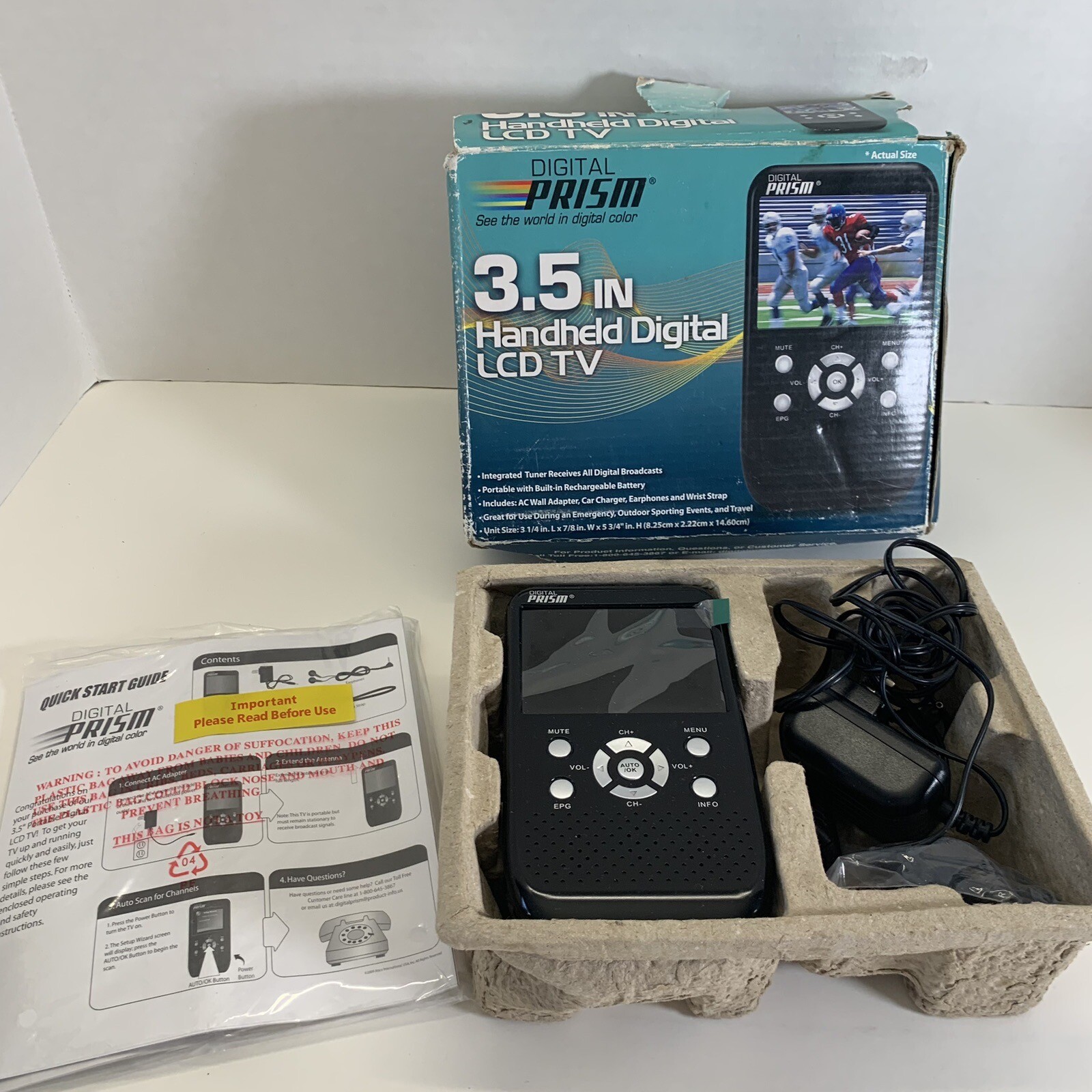 Digital Prism 3.5" Handheld Digital LCD TV Monitor 2009 ATICO Complete