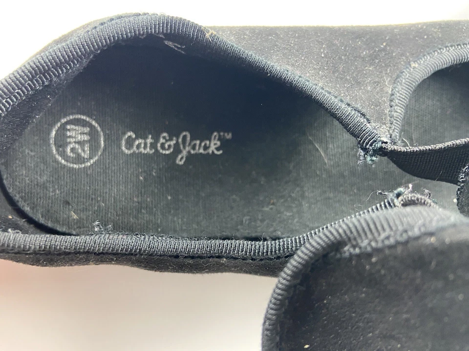 Niñas Cat & Jack Negro Sin Cordones Zapatos de Ballet Zapatillas Planas Talla 2W Arco de Baile Foto 4 de 4