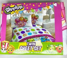Shopkins Twin Sheet Set 1 Flat Sheet, 1 Fitted Sheet, 1 Standard Pillowcase NWT