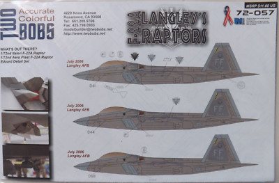 1/72 Two Bobs Decals F-22A ''LANGLEY'S RAPTORS'' #72-057 OOP/HTF/RARE