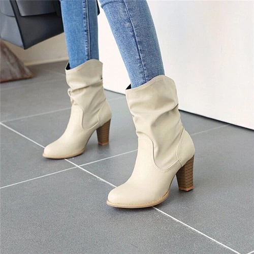 Women Mid-calf Boots Winter Block Heeled Short Boot Casual Autumn Shoes Big Size - Bild 7 von 21