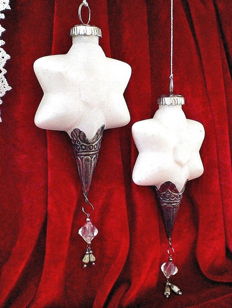 ❀ 2 X Stern HäNgedeko Weiß Silber Glas 14Cm Groß Vintage Christbaumschmuck #32G-image