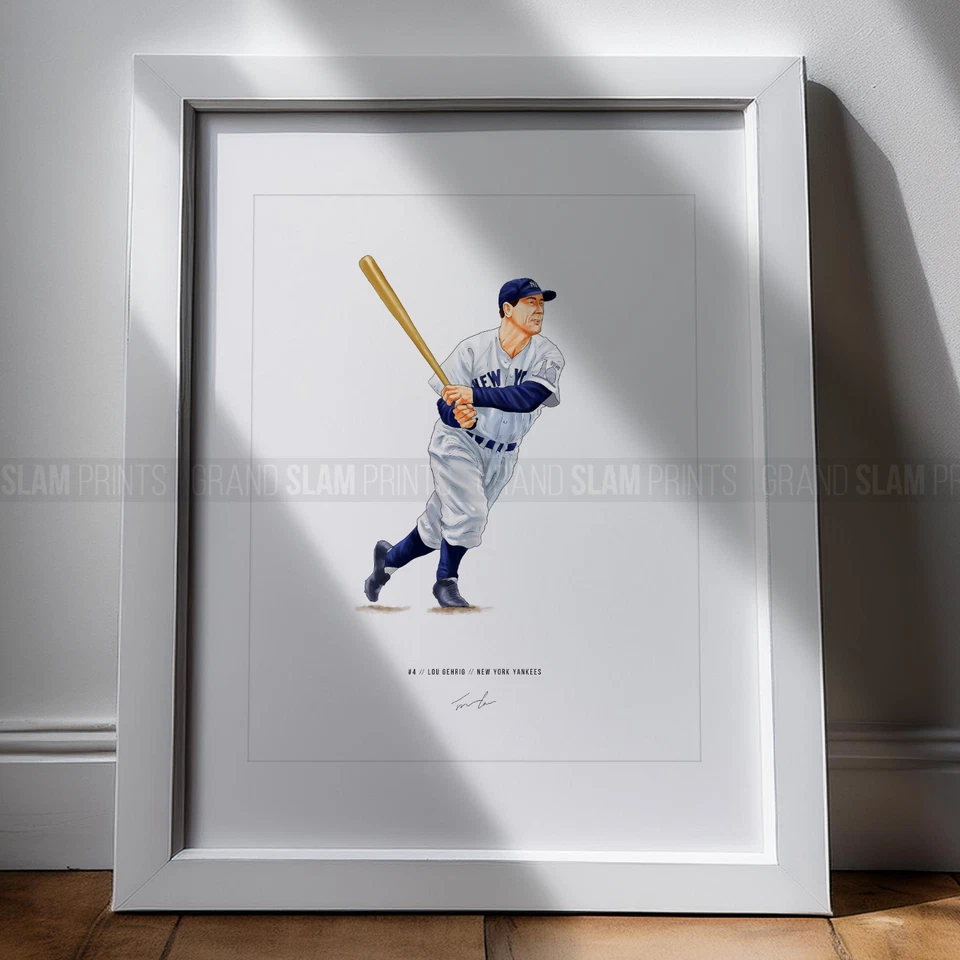 Lou Gehrig New York Yankees V1 beisebol impressão 8x10 pôster arte ilustrada - Imagem 2 de 4