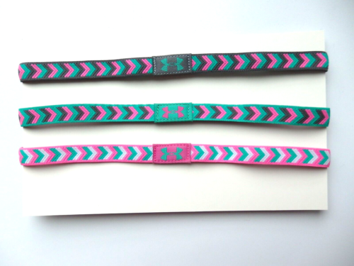 Girls 3 Pack Under Armour Pink & Green Athletic Headbands EX COND! - Foto 1 di 2