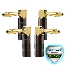 [2 Pair] Dual Screw Gold Plated Speaker Cable Connector Right Angle Banana Plug