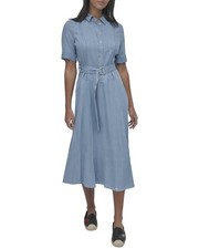 Dkny Dropped Waist Button Front Tencel Dress Women's