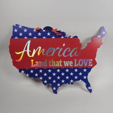 Usa Patriotic Red, White  Blue 4th of July Map Wall/Door Sign Home D cor 12x10