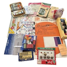 Vintage Sewing Items & Antique King Edward’s Box~Antique Wooden Spools Of Thread