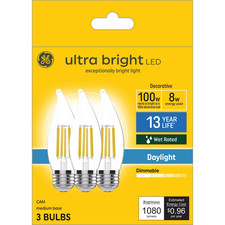 GE 3pk 100W Decorative Ultra Bright LED Bulb Light Bulbs Clear Daylight