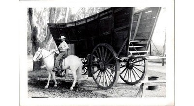 1950s Cowboy on Horse & Mule Team Freight Wagon Photo - Western Americana Art