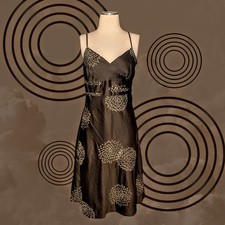 ANN TAYLOR Dark Brown GOLD Metallic Sleeveless Dress Sundress Women's 14 PETITE