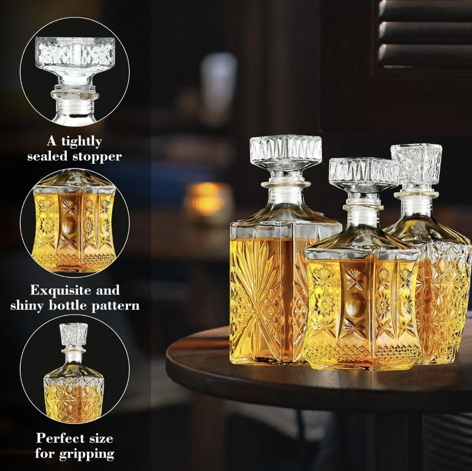 Luxury Whiskey Decanter Set Of 3 (Great With Cigars) - Image 3 of 4