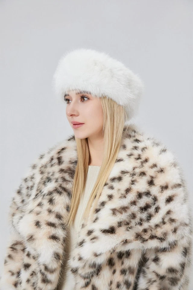 Women's Faux Fur Headband Soft Winter Cossack Russion Style Hat Cap White - Image 4 of 4