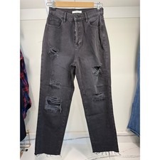 PACSUN Straight Leg Fray Hem Women's Jeans Size 26 Black Denim Hi-Rise