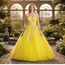 MORI LEE 4 Romantic Ball Gown Yellow Formal Dress Belle Princesscore Fairytale