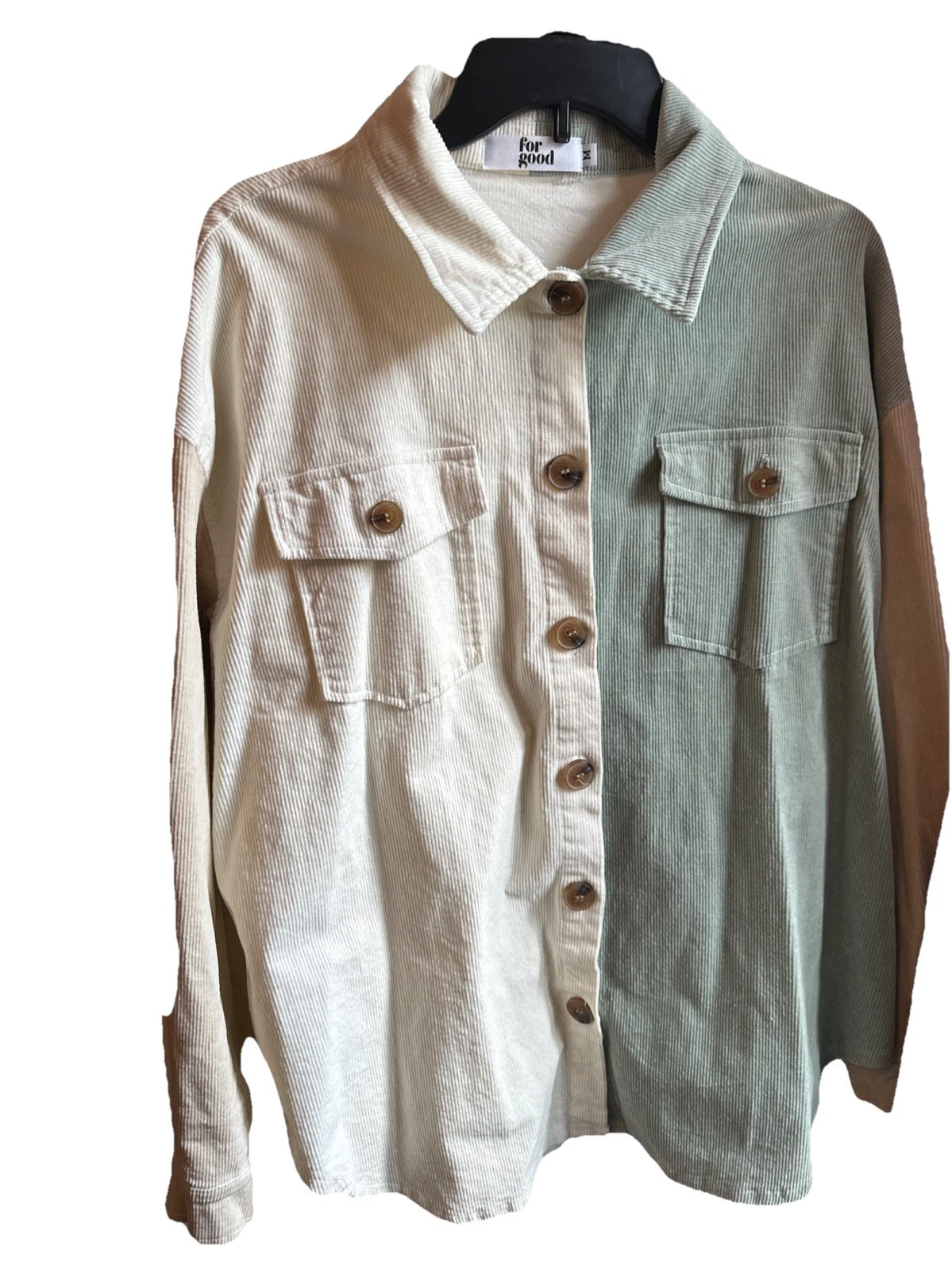 Corduroy For Good Tan/pastel Green Over Shirt Jacket Unisex Size Medium (NEW)