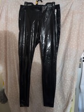 H M Divided Black Vegan Leather Pants US 12 Faux Leather Trendy Skinny Leg Stret