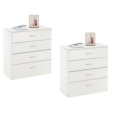 Set Of 2 Dresser 4 Tier DrawersCabinet Chests of Storage Cabinet Nightstand