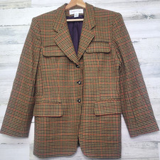 Vintage Jones New York 100 Wool Houndstooth Blazer Jacket Size 10 Made in USA