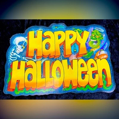 Vtg 80s Happy Halloween Decor Skeleton Bat Frankenstein Spider Web Snake Creepy - Image 1 of 4