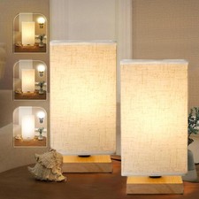 Small Table Lamp Minimalist Bedside Lamps with  Linen Fabric Shade and LED Bulb