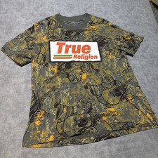 True Religion Men's Size L Green Camo Logo Crew Neck Tee-806