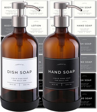 Hand and Dish Soap Dispenser for Kitchen and Bathroom, Set of 2 16 Oz Glass Bott