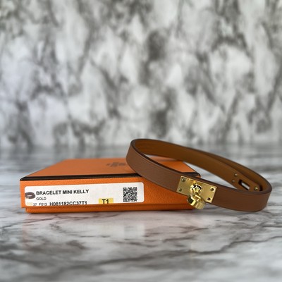 Hermes Kelly Double Tour Bracelet Size T1 Leather Brown And Gold Authentic NEW