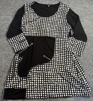 Linea Domani Tunic Dress Womens Medium Black White Mini Art to Wear Polka Dot