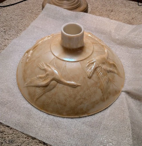 Art Deco 16" Embossed Torchiere Floor Lamp Shade-Waterfowl/Nature Milk Gl