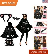 Chic Black Cat Halloween Costume Set - Cape, Ears  Stylish Bag Included