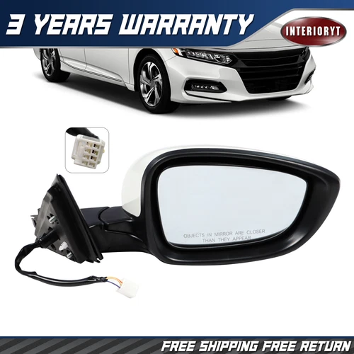 White Passenger Side Mirror 3Pin For Honda Accord 2018 2019 2020 2021 2022 Right