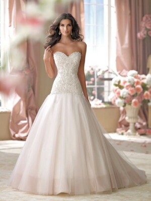David Tutera Ivory Tea Rose Embellished Strapless Wedding Gown Size 12 $1575