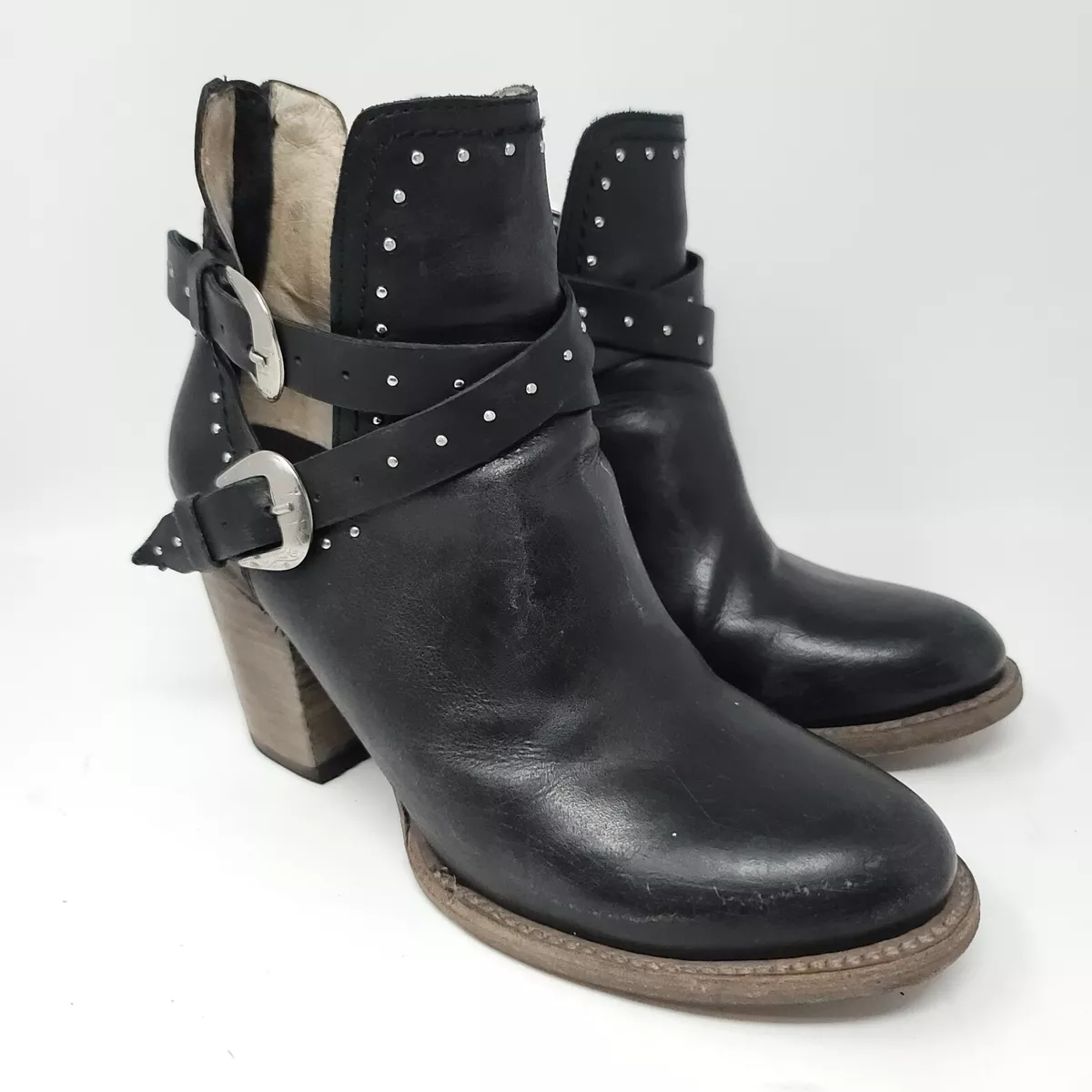 Freebird by Steven Rainbow Black Leather Boots Womens Sz 10 Booties W BOX