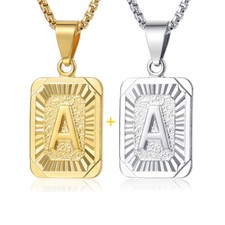 2Pcs White/Gold Plated Initial Letters Charm Necklace Set 2 pendants 2 chains