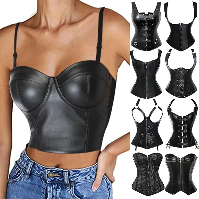 Women Ladies Sexy Black Bustier Corset Camisole Tank Top Steelpunk Lingerie  US