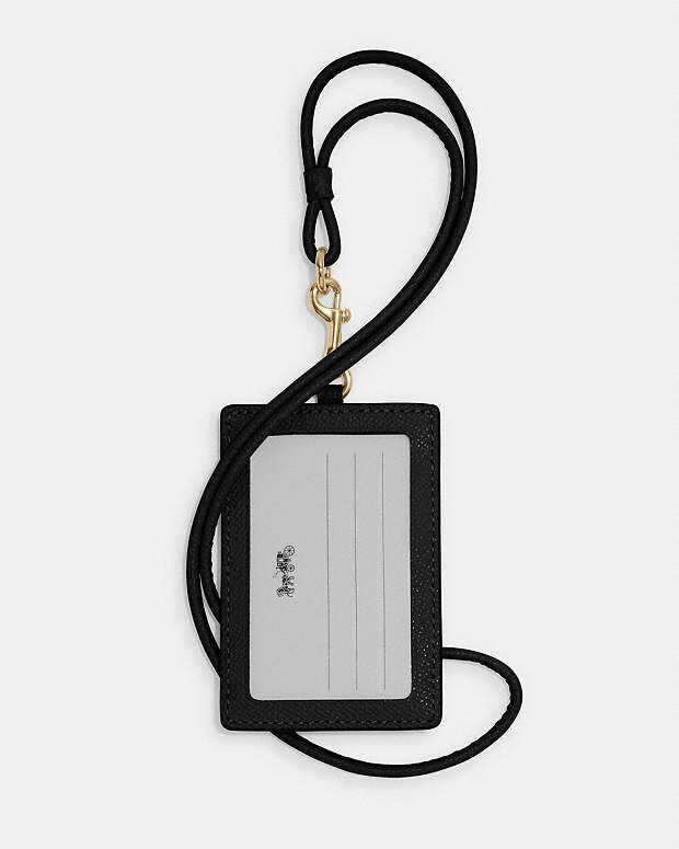 COACH カードホルダー チョーク 認証証明書付き Coach Crossgrain Leather Lanyard Badge ID Holder - Black/Gold