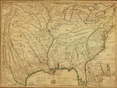 18'' x 24'' 1718 Map of Carte de la Louisiane et du cours du Mississippi