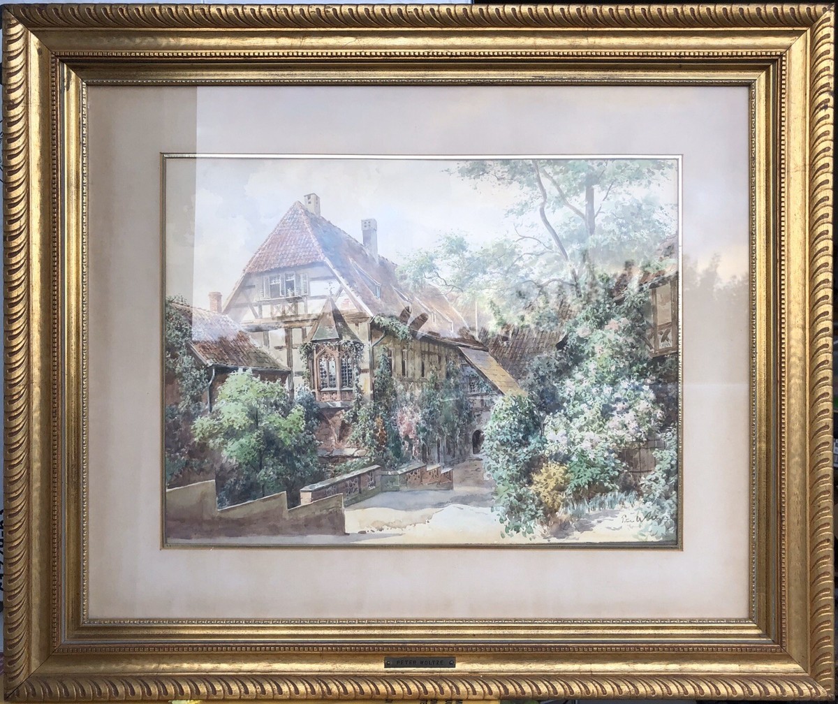 Antique Original Watercolor Painting By German Artist Peter