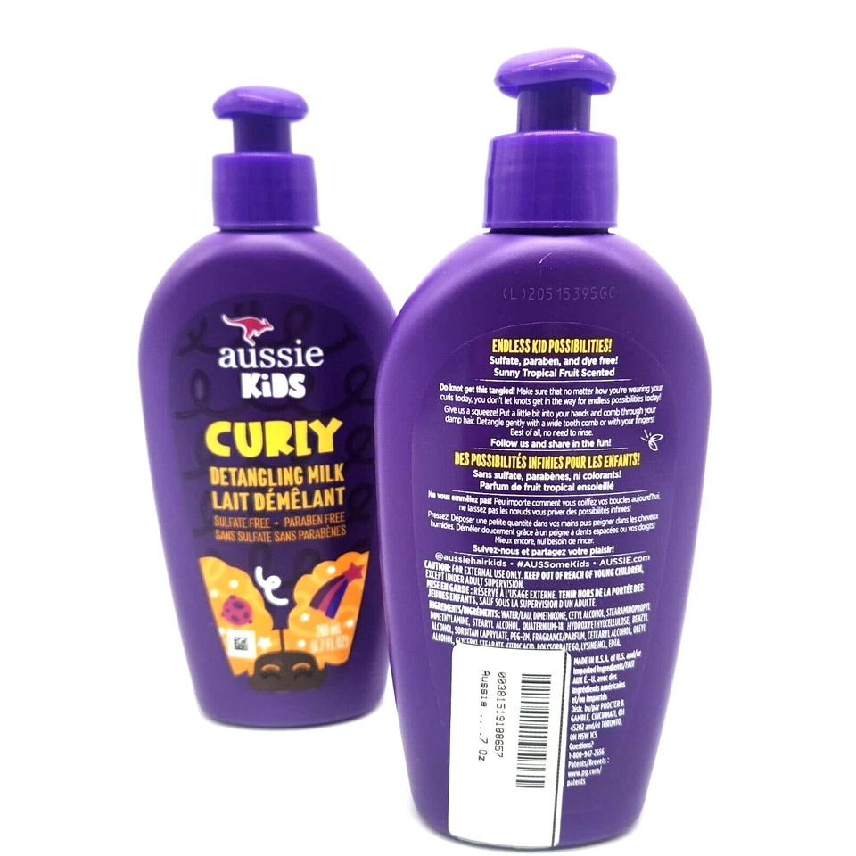 Acondicionador sin enjuague Aussie Kids leche desenredante cabello rizado 6,7 oz, paquete de 2 200 ml Foto 3 de 4