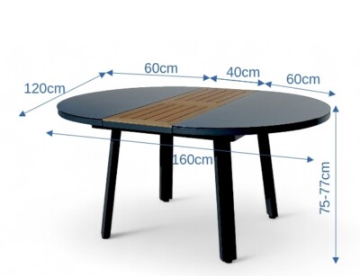 Gartentisch Aluminium Glas Teak 120 auf 160 cm ausziehbar Durchmesser 120cm