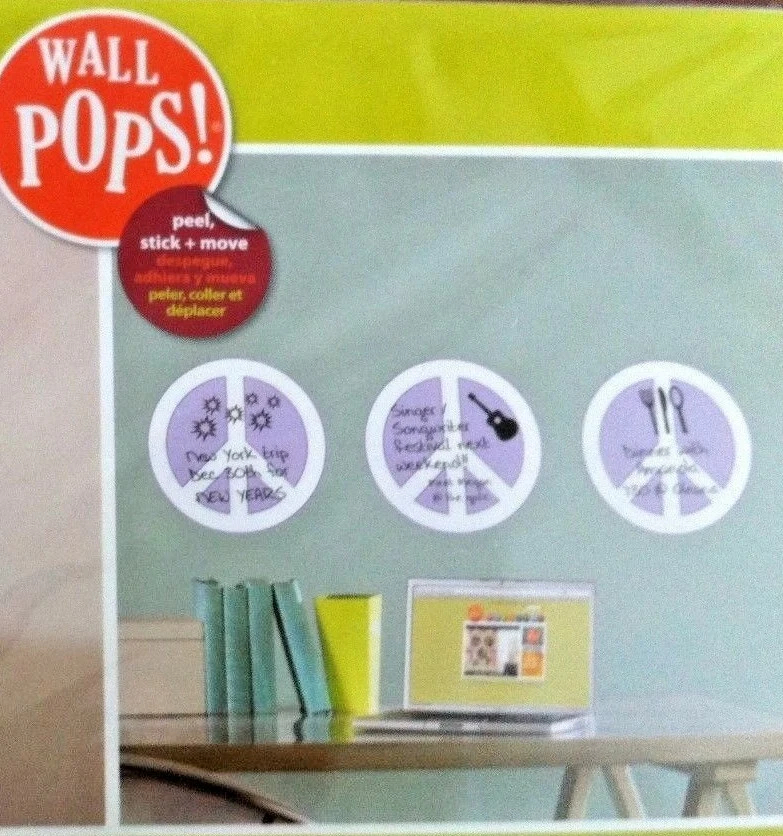 PKG of 3 LARGE PEACE SIGN WALL-POPS - 13" POP-ART Dry-Erase Msg Wall Decal - USA - Image 3 of 4
