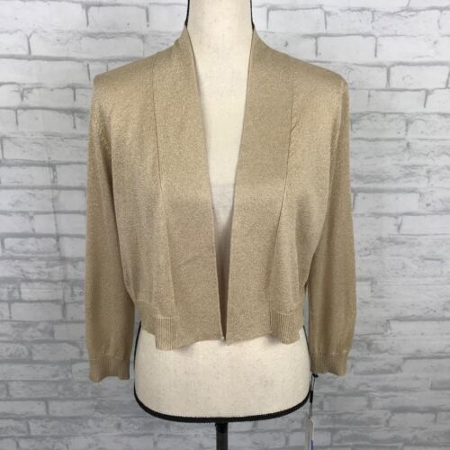 Calvin Klein Womens Shrug Gold Shimmer Open Front Size Large Long Sleeve NEW