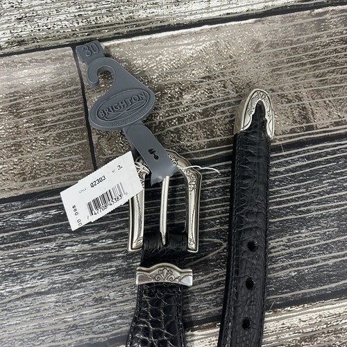 Vintage Brighton Sz 30 Medium Silver Black Belt Q2303 Metal NEW - Picture 2 of 6