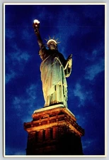 Night View, Statue of Liberty, NYC 1980s Glossy Postcard