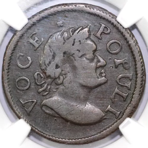 1760 1/2p No "P" Woods Hibernia Voce Populi Colonial Copper NGC VF 25